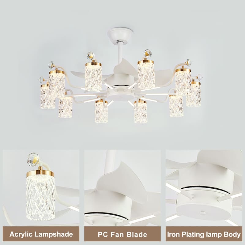 Modern Fandelier with Light and Remote, Modern luxury LED Chandelier Ceiling Fan for Living Room