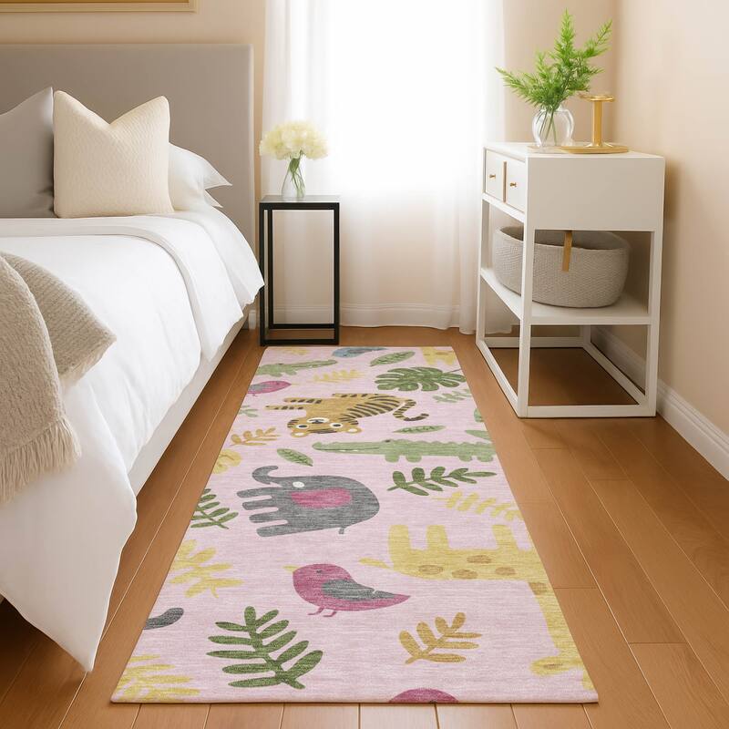 Machine Washable Indoor/ Outdoor Whimsy Safari Animals Chantille Rug
