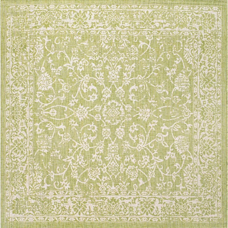 JONATHAN Y Sinjuri Bohemian Textured Weave Floral Indoor/Outdoor Area Rug - 5' Square - Green/Cream