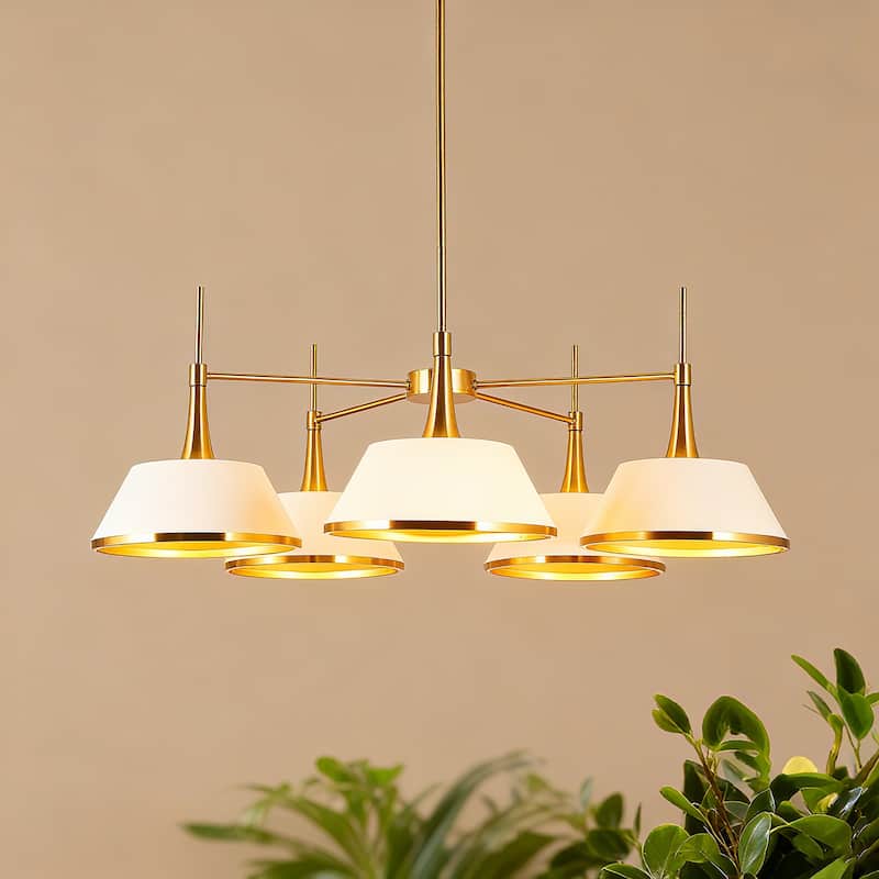 Nisa Mid-Century Modern 5-Light Gold Wheel Chandelier for Dining Room - D31.5"*H11.8"