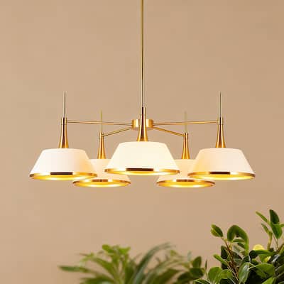 Nisa Mid-Century Modern 5-Light Gold Wheel Chandelier for Dining Room - D31.5"*H11.8"
