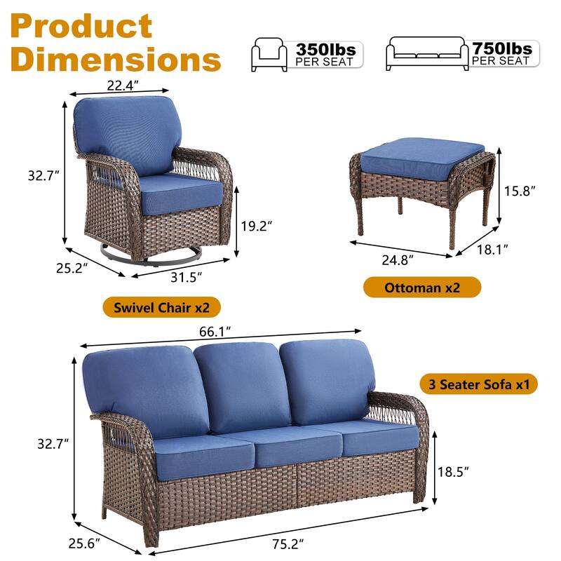 Pocassy Patio Outdoor Sofa Ottoman with Swivel Chair Table