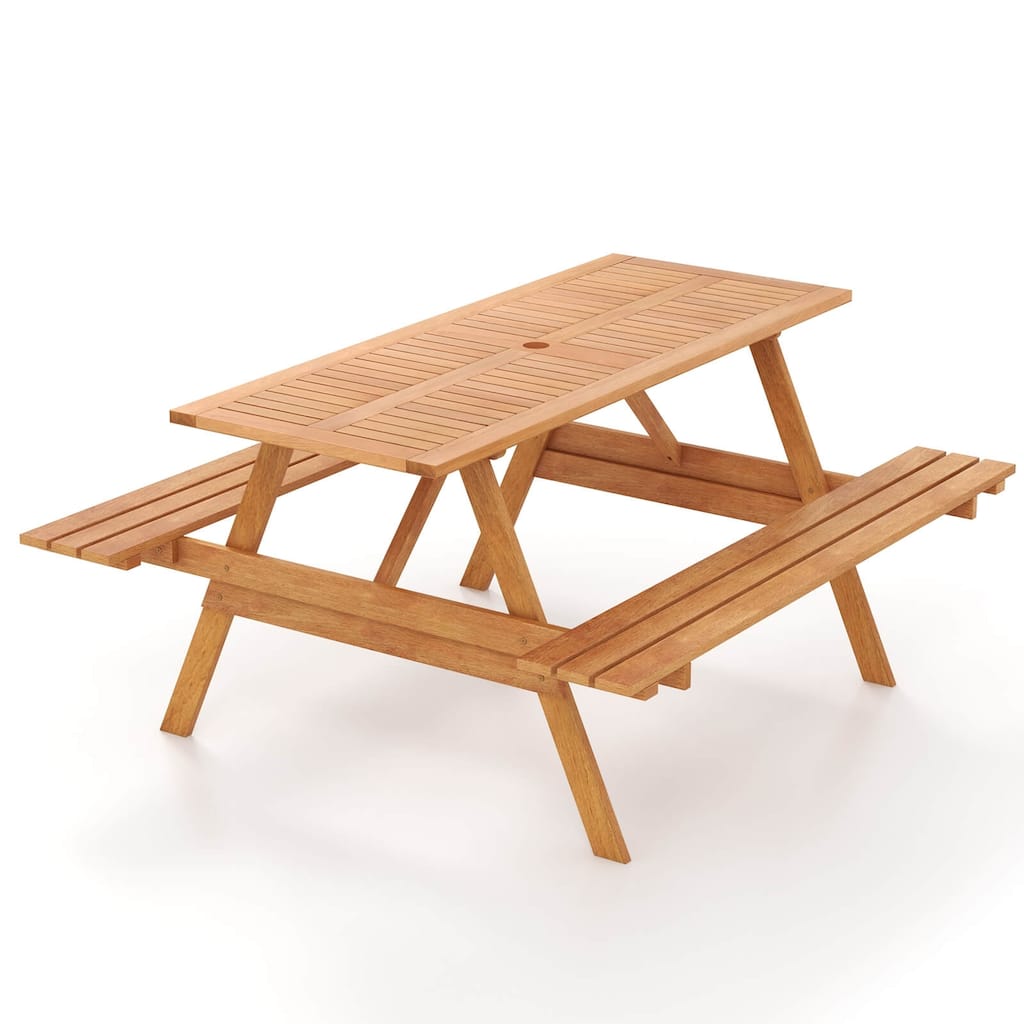 Gymax 6 Person Picnic Table Set w/ Table 2 Built-in Benches 2''