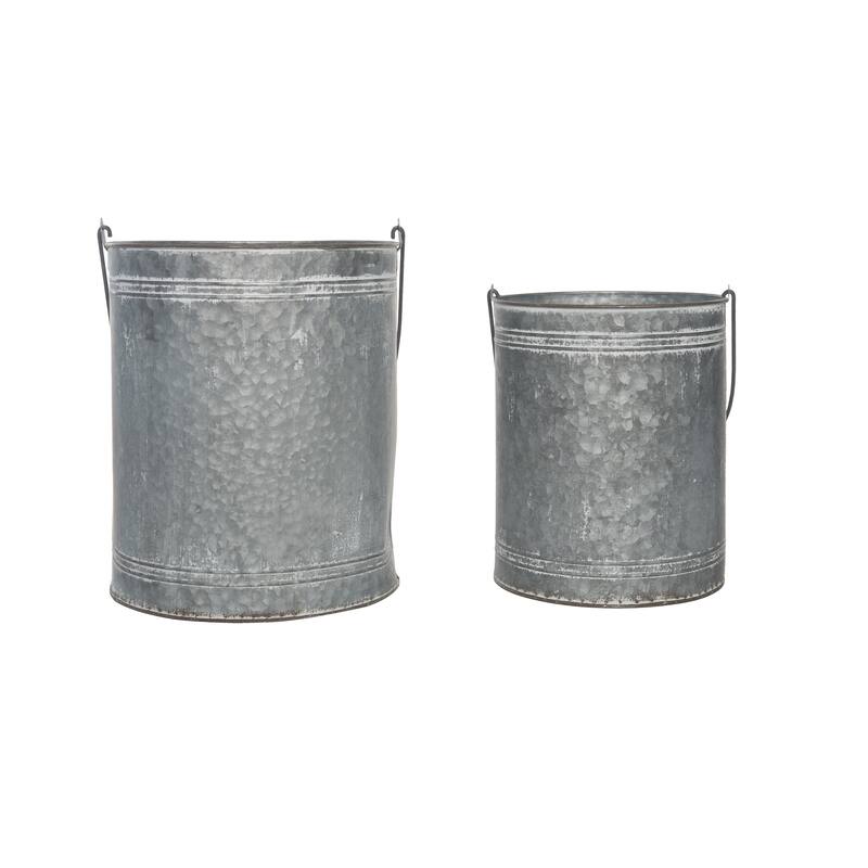 Transpac Metal 13 in. Silver Christmas Let It Snow Bucket Lanterns Set of 2