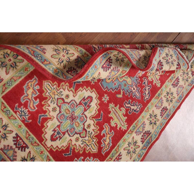 Geometric Red Kazak Accent Rug Handmade Wool Carpet - 3'4"x 5'1"