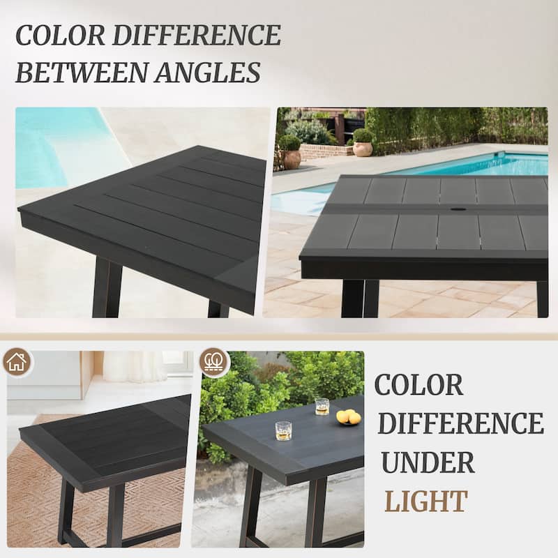 An Outdoor Dining Table Made Of Aluminum Alloy And HDPS With a 1.96-inch Umbrella Hole - 35.5" W x 70" L x 29.5" H