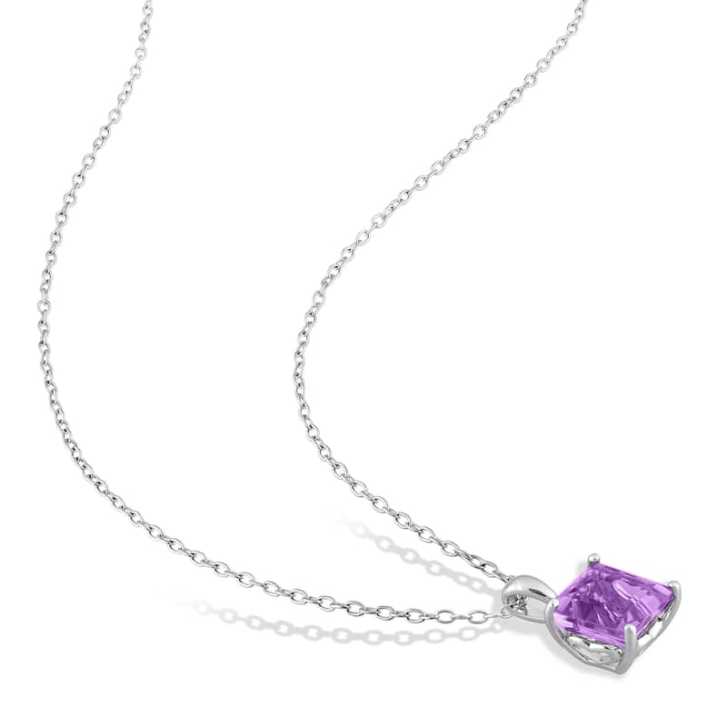 Miadora 6 3/4ct TGW Square Amethyst Set of Necklace and Earrings in Sterling Silver
