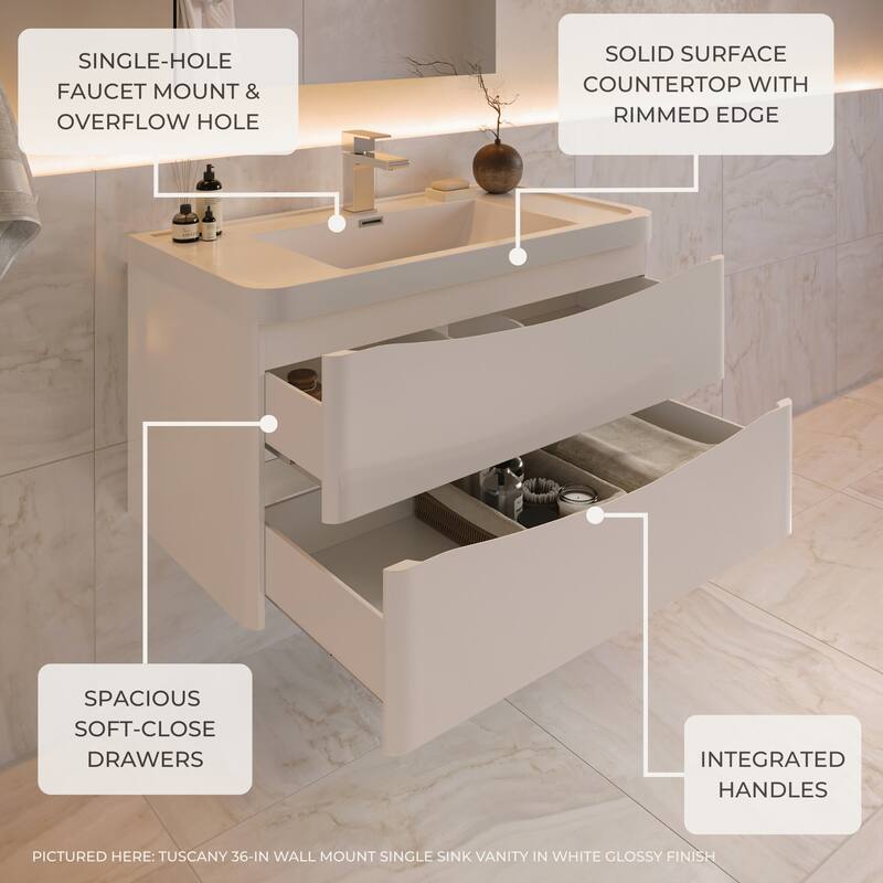 Fresca Tuscany 24" Wall Mounted Single Basin Vanity Set with Acrylic