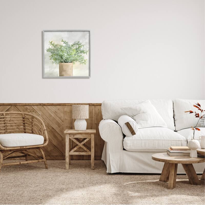Stupell Rustic Potted Herb Plant Overflowing Leaves Design Framed Wall Art, Design by Kim Allen
