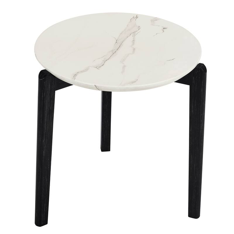 Living Room Coffee Table: Modern and stylish 24 inch round small coffee table, imitation marble tabletop