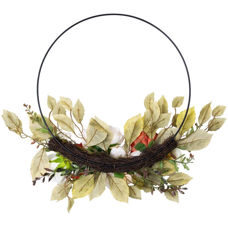 Autumn Harvest Artificial Floral Fall Foliage Twig Wreath with, 21"