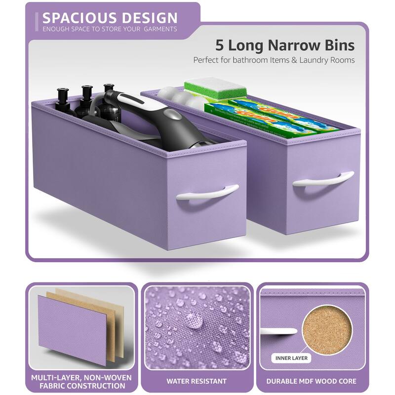 Sorbus Narrow Dresser with 5 Drawers - Vertical Slim Storage Chest of Drawers with Steel Frame, Wood Top & Easy Pull Fabric Bins