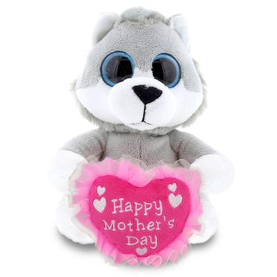 DolliBu Happy Mother’s Day Super Soft Sparkling Big Eye Wolf Plush - 6 inches