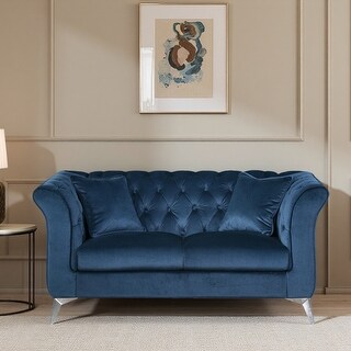 64.17" Velvet Chesterfield Loveseat with Tufted Scroll Arms and Foam ...
