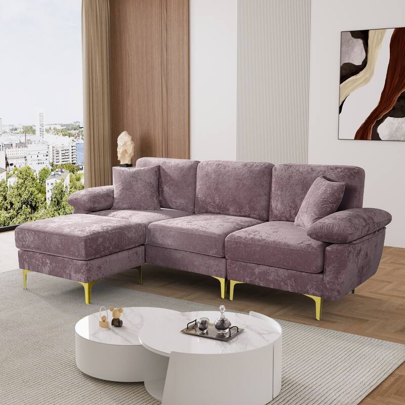 Ouyessir 2-Pieces Upholstered Velvet Sectional Sofa with 2 Pillows & Ottoman