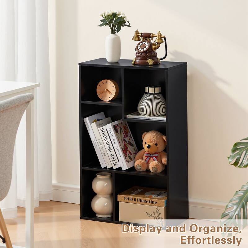 VECELO Widened Version, 3-Tier Five Open Cube Wooden Bookcase Organizer, Bookshelf, Book Storage