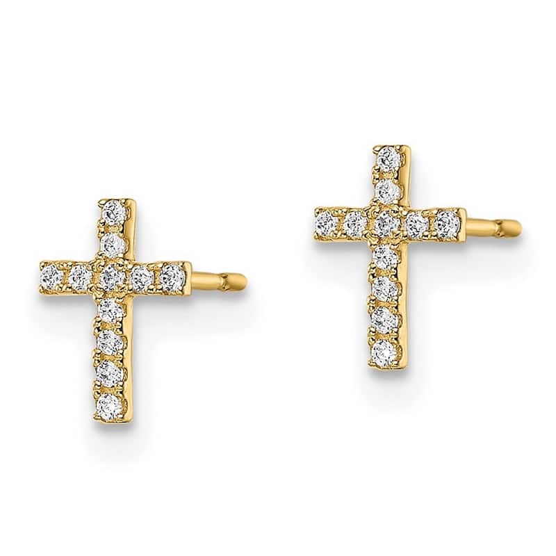 Curata 14k Gold Madi K CZ Cubic Zirconia Religious Faith Cross Post Earrings - 8x5.5mm Wide