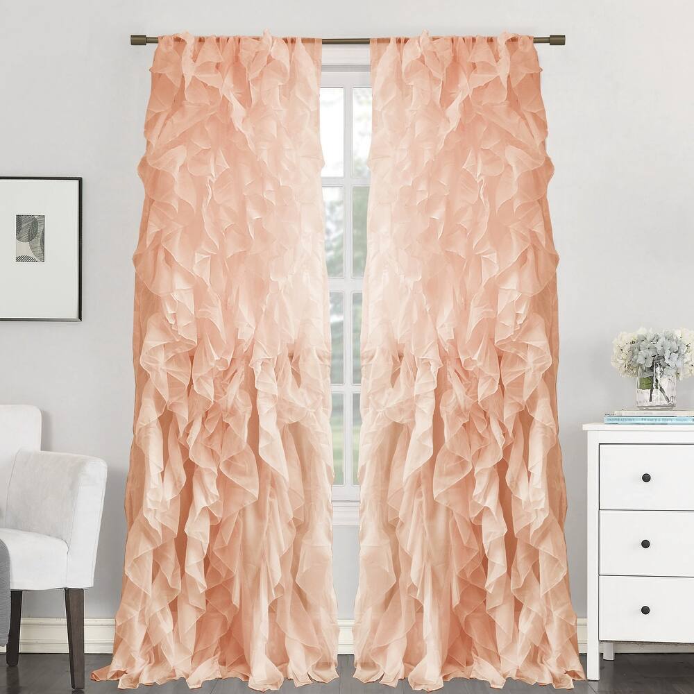 Sweet Home Collection Chic Sheer Voile Vertical Ruffled Tier Window Single Panel Curtain - 84" Long