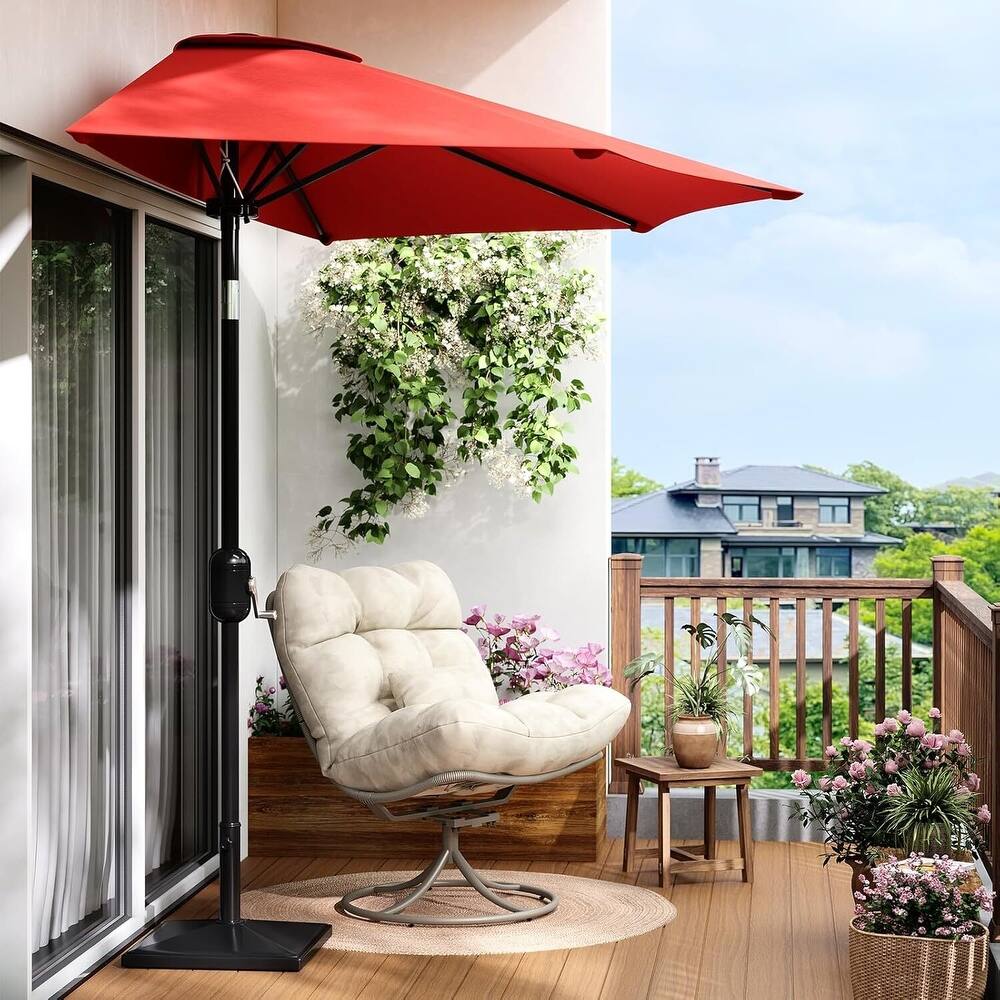 9FT Half Patio Umbrella with Smooth Crank Lift, Shade Canopy for Patio, Backyard, Garden (No Base)
