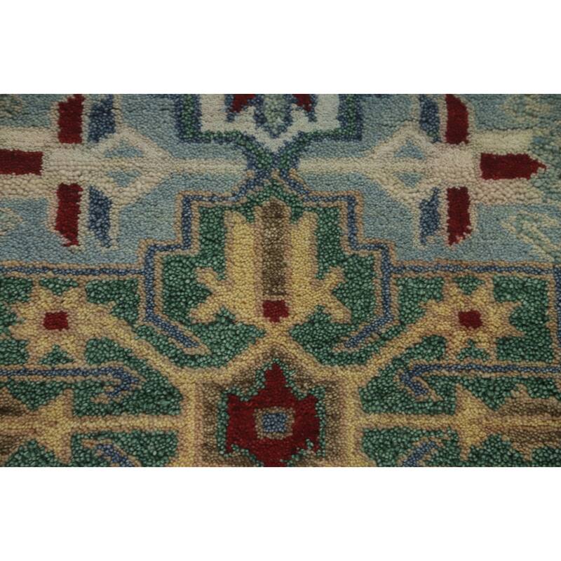 Hand-knotted Traditional Wool Blue Geometric Oriental Area Rug - 7' 10'' X 2' 7''