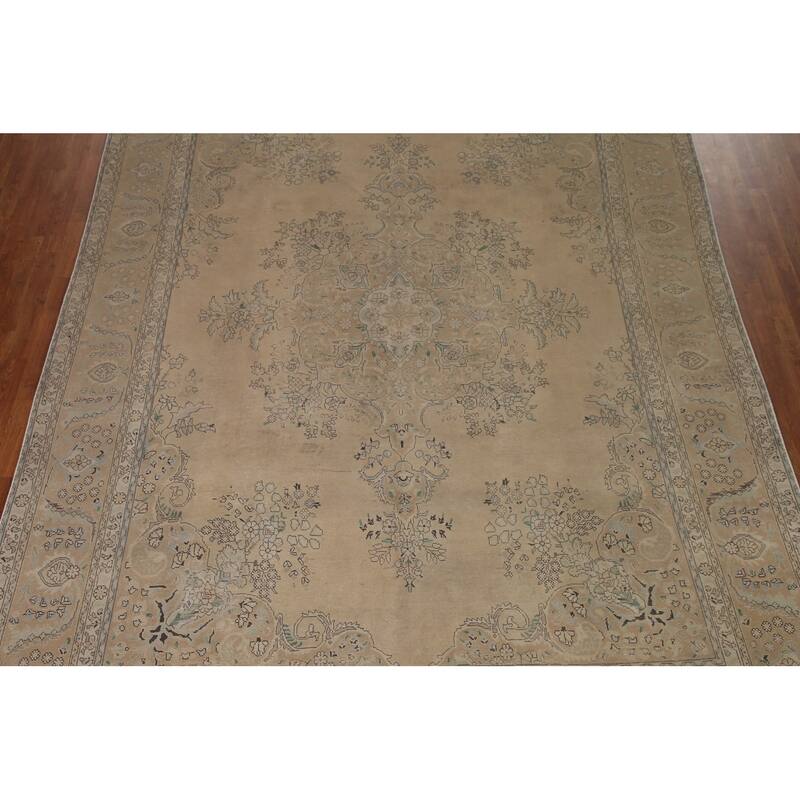 Brown Tabriz Persian Antique Area Rug Hand-knotted Wool Carpet - 9'6" x 12'9"