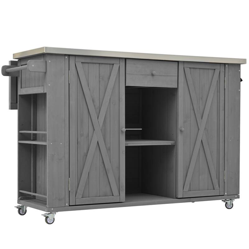 GDFStudio - Outdoor Fir Wood Kitchen Island with Stainless Steel Top