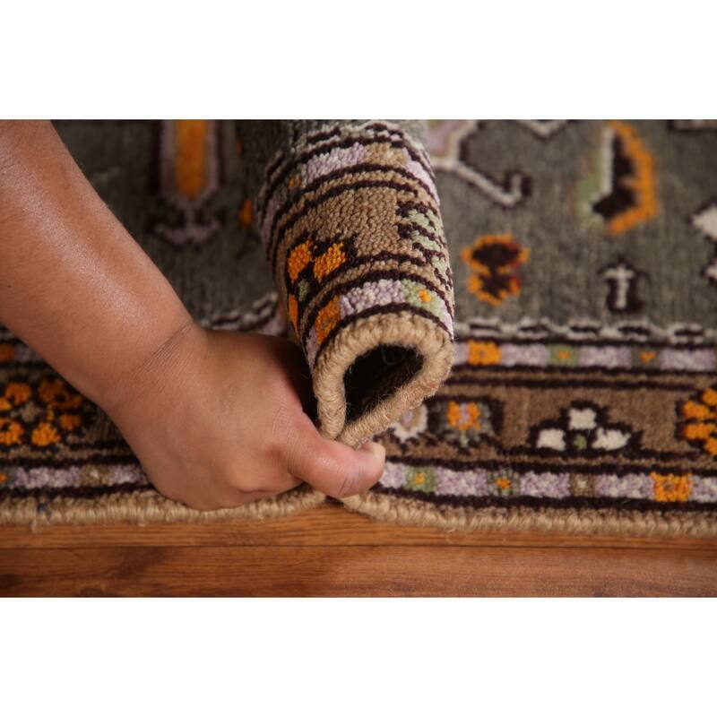 Geometric Grey Kazak Indian Rug Hand-Knotted Wool Carpet - 3'0"x 5'0"