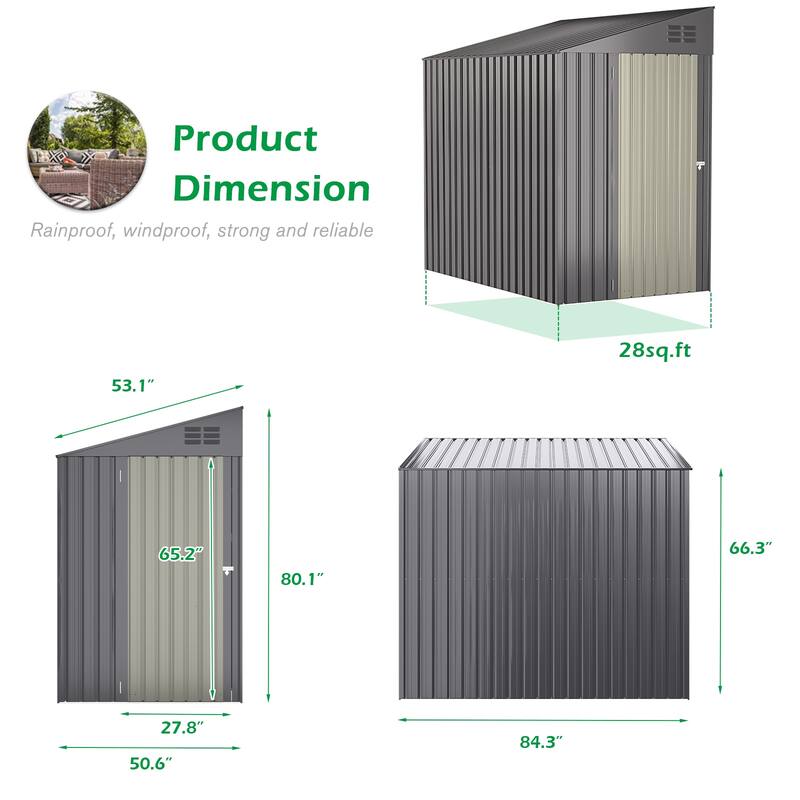 AECOJOY Outdoor Storage Side Shed Metal Attached with Lockable Door