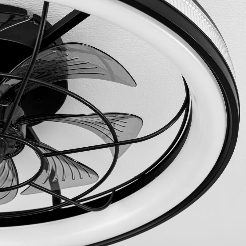 18.5 in. Modern Black Low Profile Semi-Flush Mount Dimmable Integrated LED Ceiling Fan with Remote Included