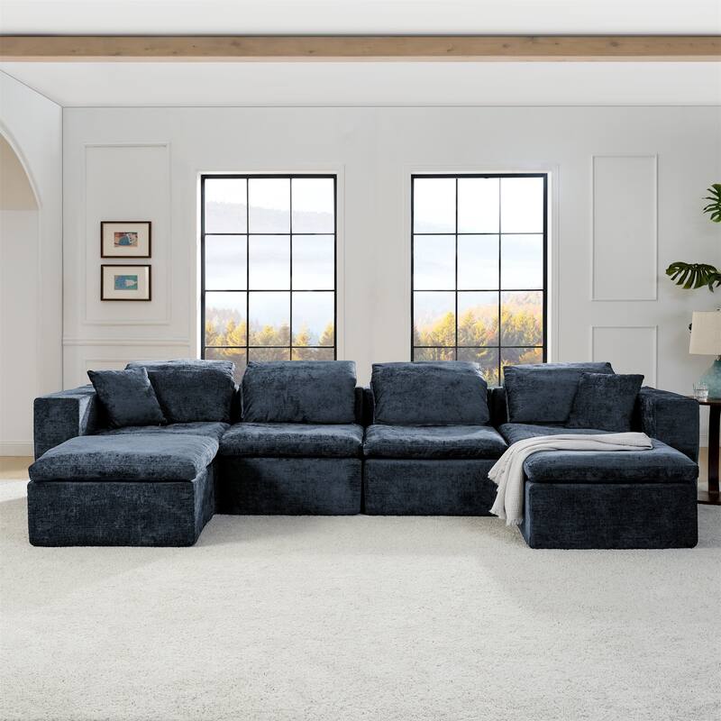 Oversized Sectional Couch U Shaped Cloud Modular Sofa Deep Seat Couch for Living Room Lounge Sleeper Sofa Bed, Chenille Chaise