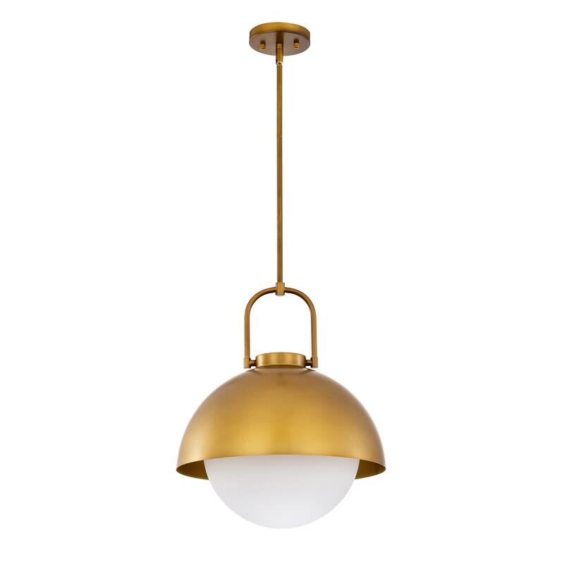 1-Light Gold Finish Modern Pendant Light Fixture with Opal Glass Shade for Dining Room or Kitchen Island