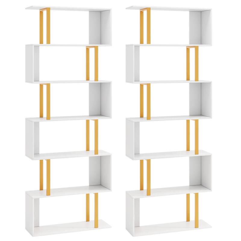 Gymax 2 PCS 6-Tier Geometric Bookcase 74.5-Inch S-Shaped Bookshelf w/