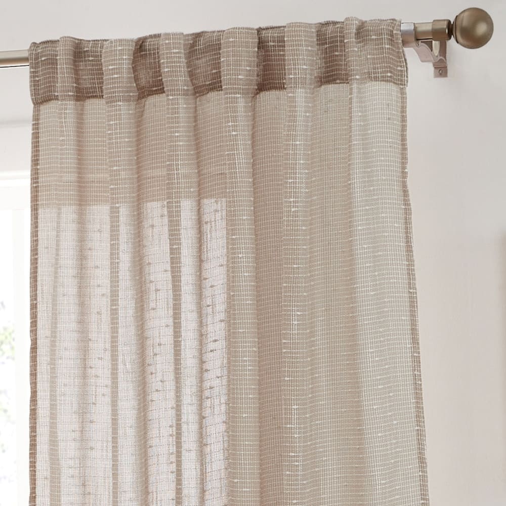 HLC.ME Emily Faux Linen Semi Sheer Transparent Rod Pocket Back Tab Lightweight Window Curtains Wide Panels, Pair