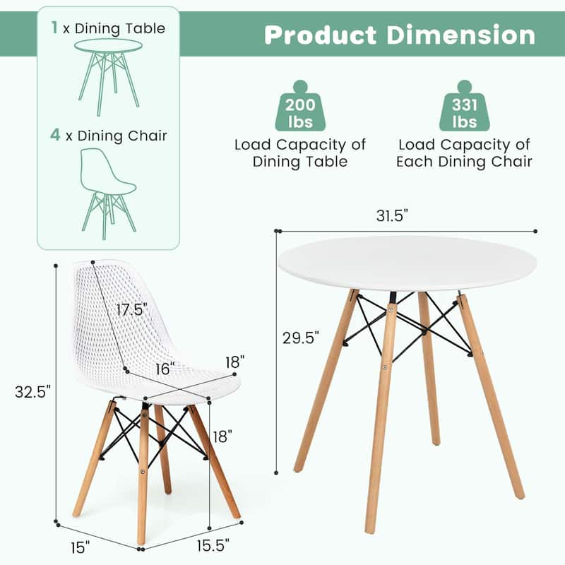 Costway 5 PCS Dining Table Set for 4 Persons Modern Round Table & 4