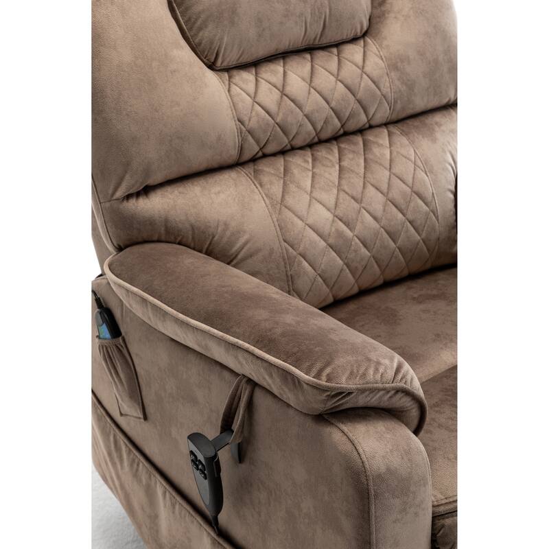 Beige Oversized Electric Recliner featuring OKIN Motor, 180° Lay Flat Lift, Extra-Wide Seat, and Storage Pockets
