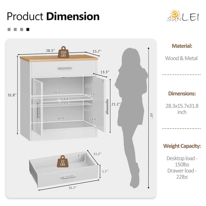 Multifunctional 2-Door Storage Cabinet with Drawer – Kitchen Pantry Organizer, TV Stand