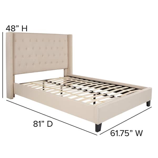 dimension image slide 8 of 16, Tufted Upholstered Nailhead Trim Platform Bed