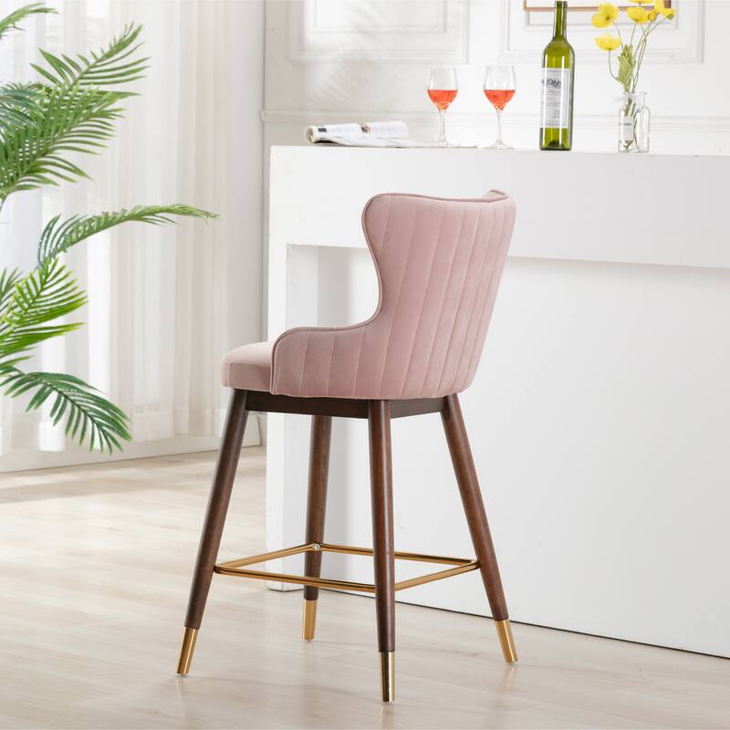 Roundhill Furniture Leland Velvet Upholstered Wingback Counter-height Stools (Set of 2)