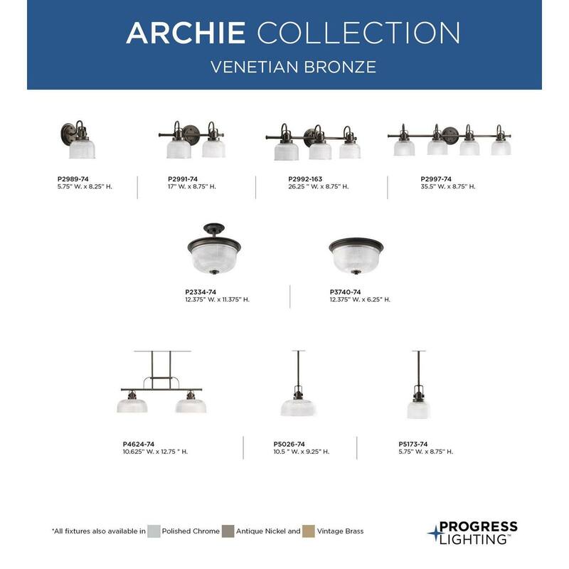Archie Collection Three-Light Venetian Bronze Clear Double Prismatic Glass Coastal Bath Vanity Light - 8.75" x 26.25" x 7.25"