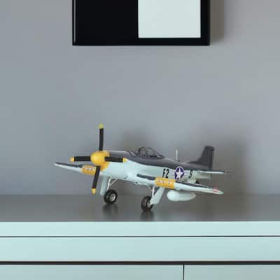 HomeRoots 5" Black and Yellow Metal Hand Painted 1940's P-51 Mustang Model Airplane - 13' X '5' X '12