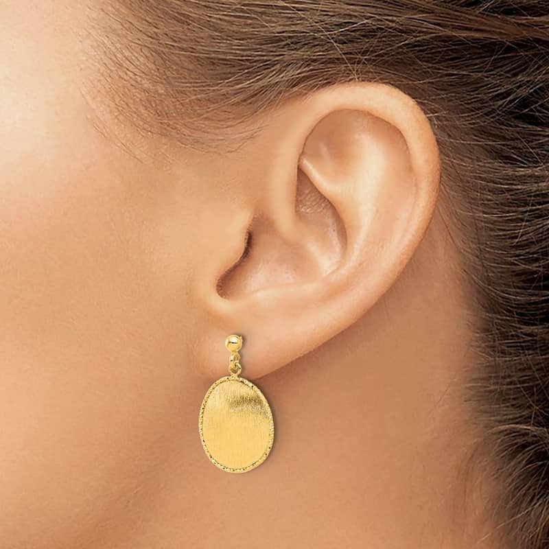 Curata 14k Yellow Gold Polished and Brushed Diamond cut Round Guardian Angel Post Earrings - 24.5x16.75mm