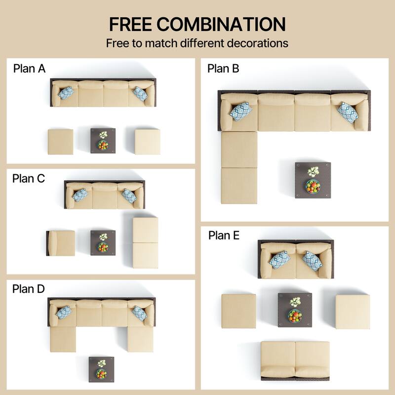 7 Piece Patio Furniture Set, All-Weather PE Rattan Outdoor Conversation Sofa Set with Waterproof Cushions & Coffee Table