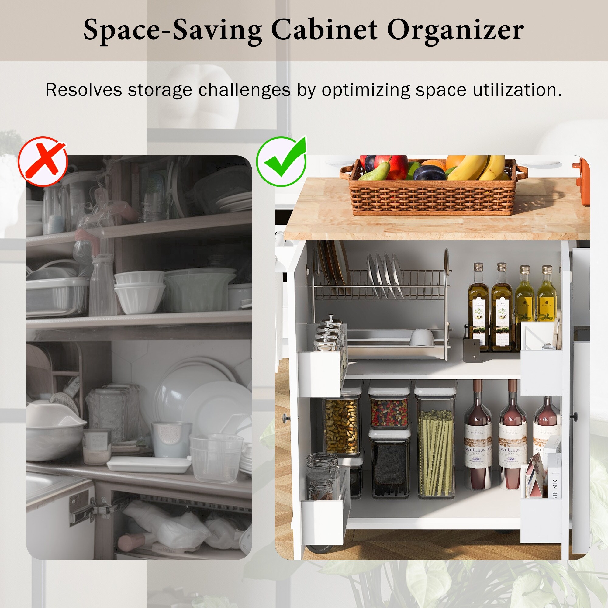 Kitchen Island with Drop Leaf Rolling Cart on Wheels with Storage Rack and 3 Tier Pull Out Cabinet Organizer with Spice Rack Bed Bath Beyond 40191648