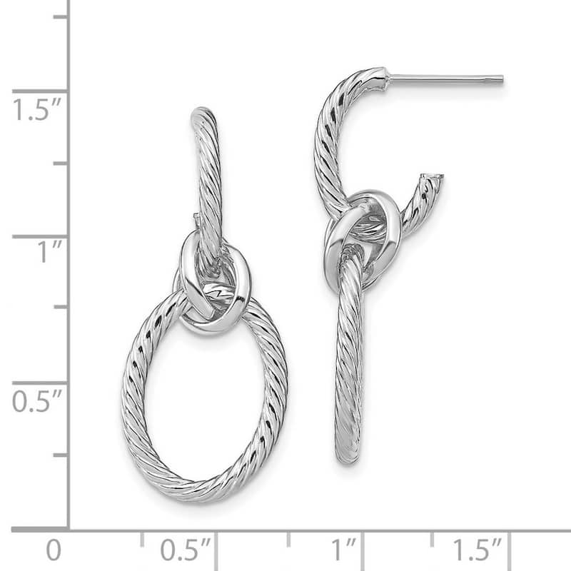 Curata 14k White Gold Polished Textured Oval Post Long Drop Dangle Earrings 31.9x13.87mm