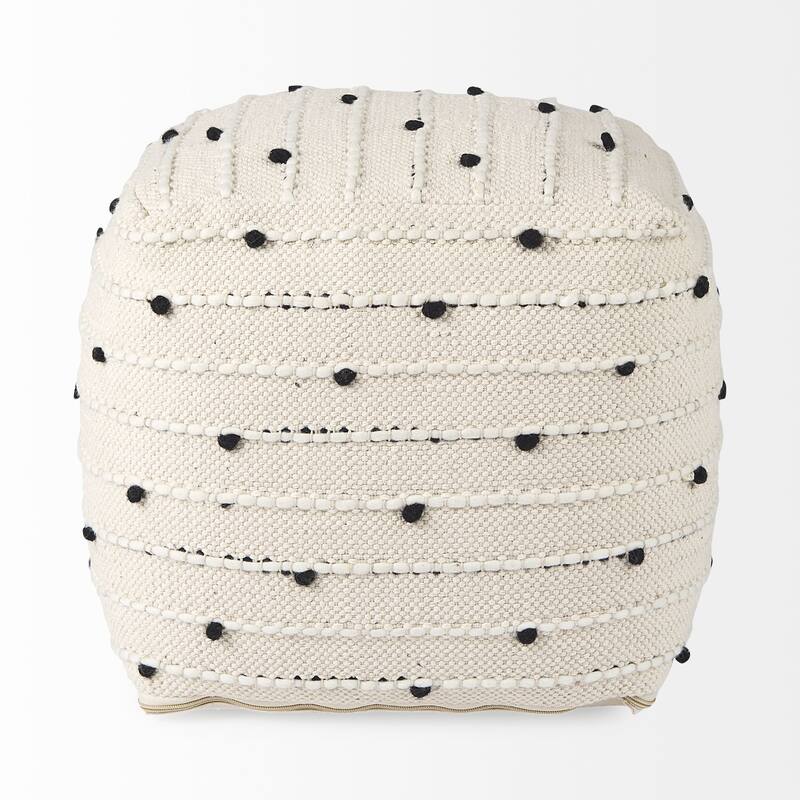 Mercana "Amaira" Cream / Black / White Patterned Wool & Cotton Square Pouf