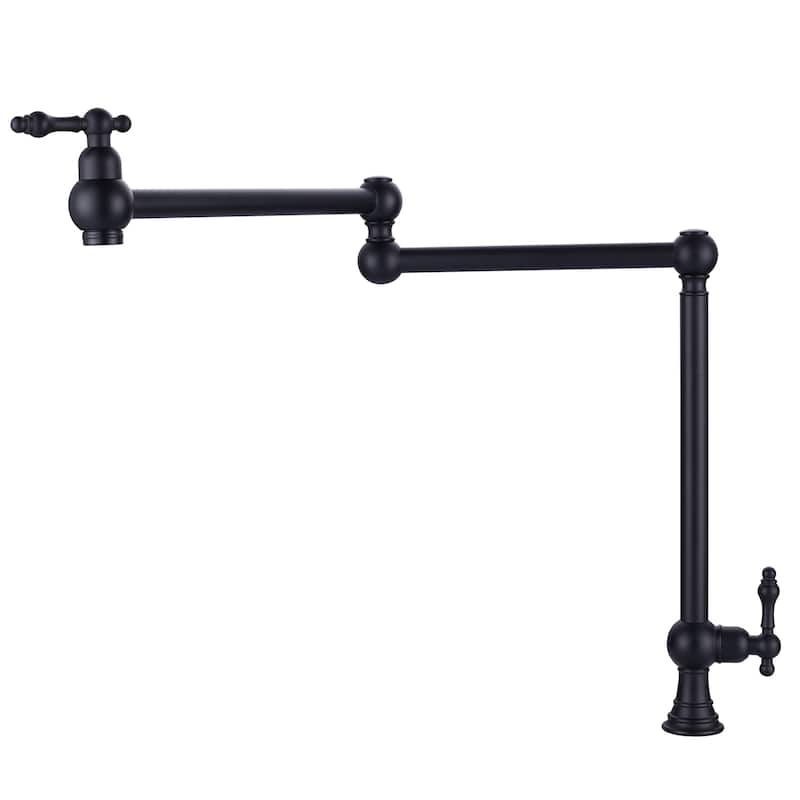 WOWOW 2-Handle Deck Mount Pot Filler Kitchen Faucet with Dual Swing Joints Design - Matte Black