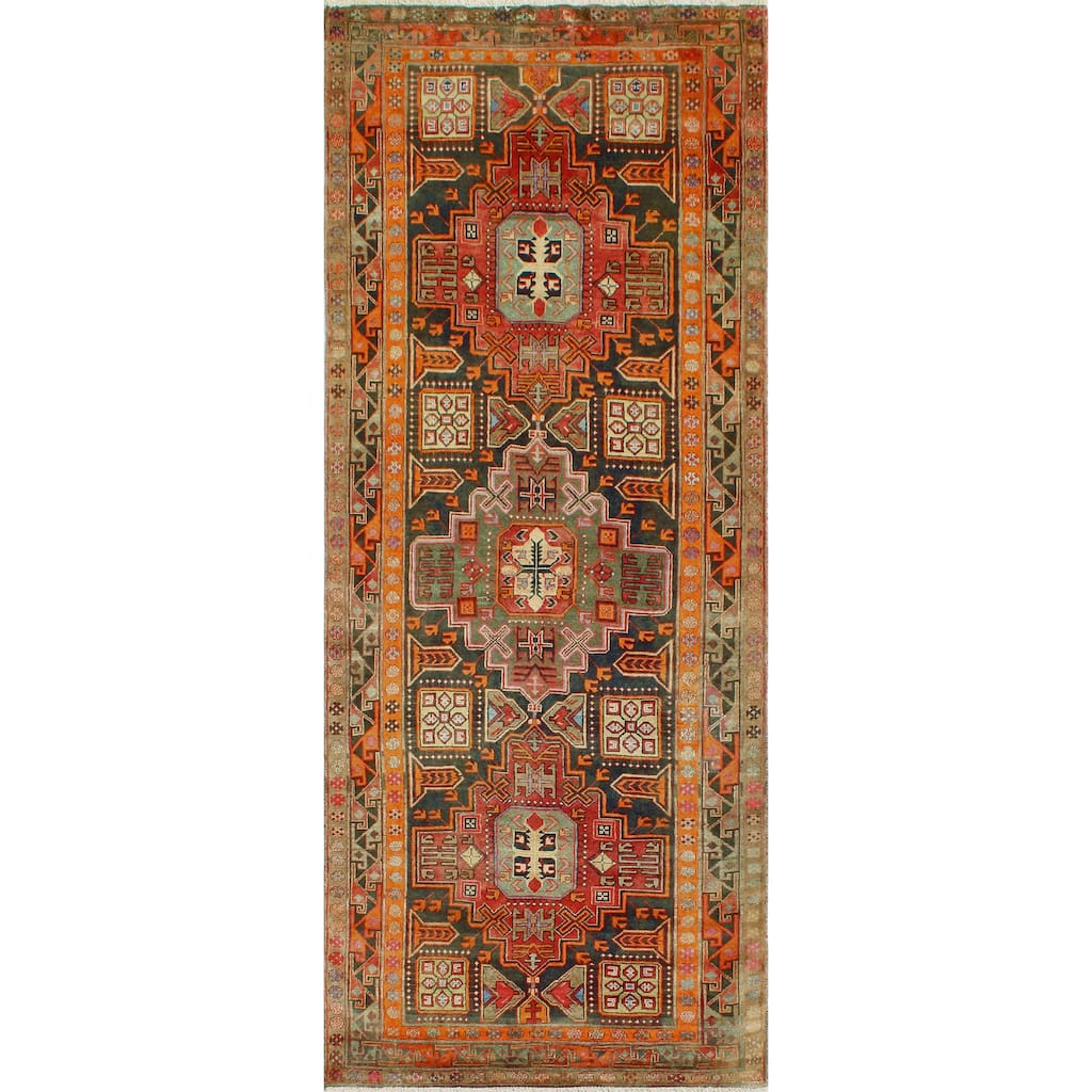 Fine Vintage Distressed Ifrah Charcoal/Orange Runner - 4'2" x 9'11"