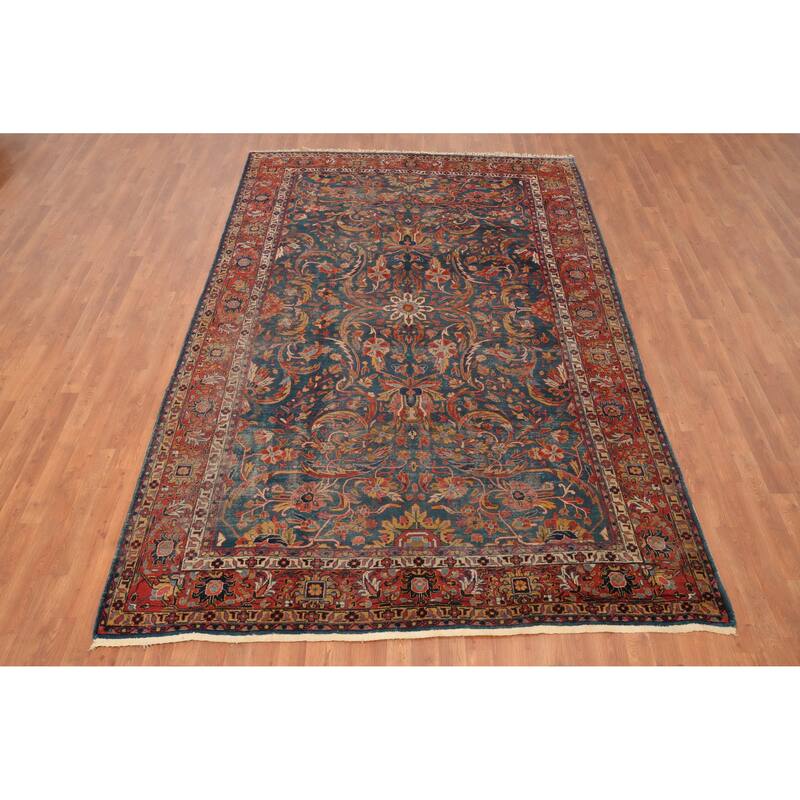Hand Knotted Oriental 100% Wool Carpet Traditional Floral Navy Blue & Blues Sultanabad Area Rug - 10' 5'' X 6' 9''
