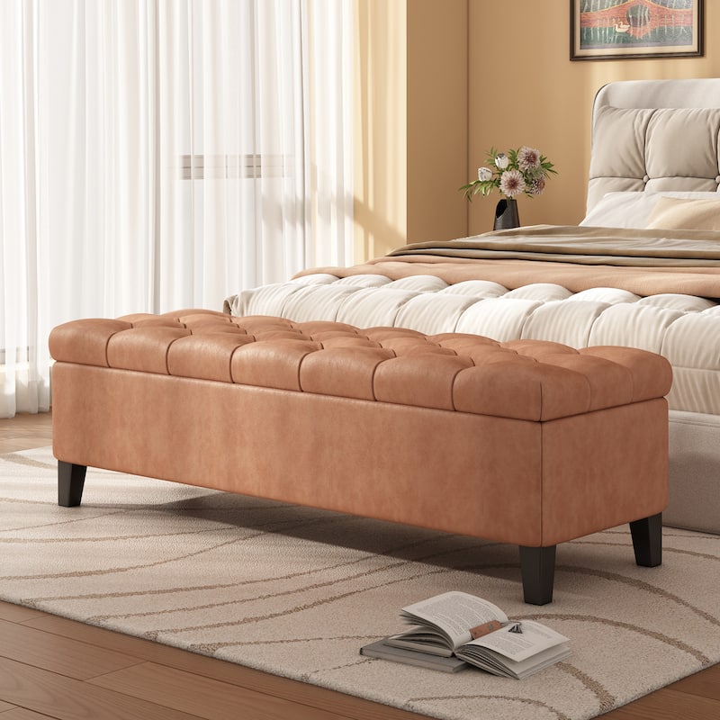 Ottilie Button-tufted Storage Ottoman Bench by Christopher Knight Home - Cognac Brown