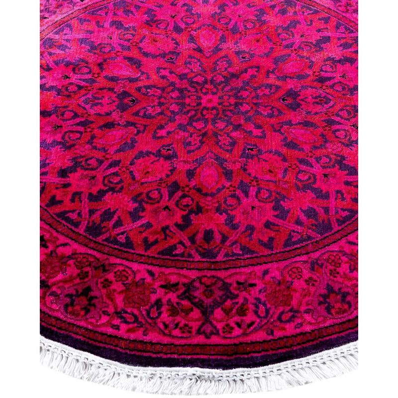 Contemporary Overdyed Wool Hand Knotted Round Area Rug - 3' 1" x 3' 1"